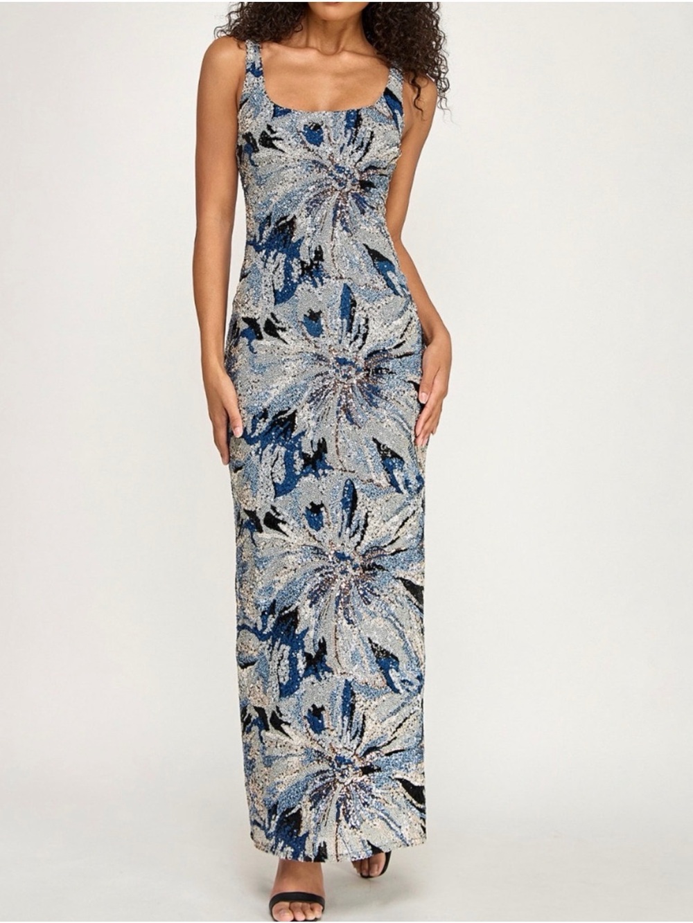 City Studios Blue Floral Scoop-Neck Maxi Dress